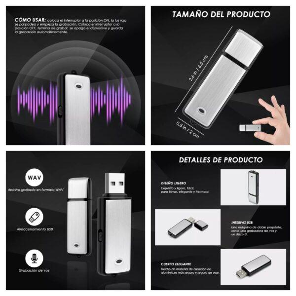 GRABADORA DE GRAN CAPTACIÓN 50 METROS CUADRADOS AUDIO ESPÍA OCULTA EN PENDRIVE - Imagen 6